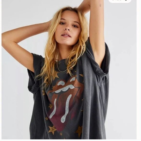 Daydreamer Rolling Stones Star Print One Size Tee Grey One Size - Picture 2 of 12